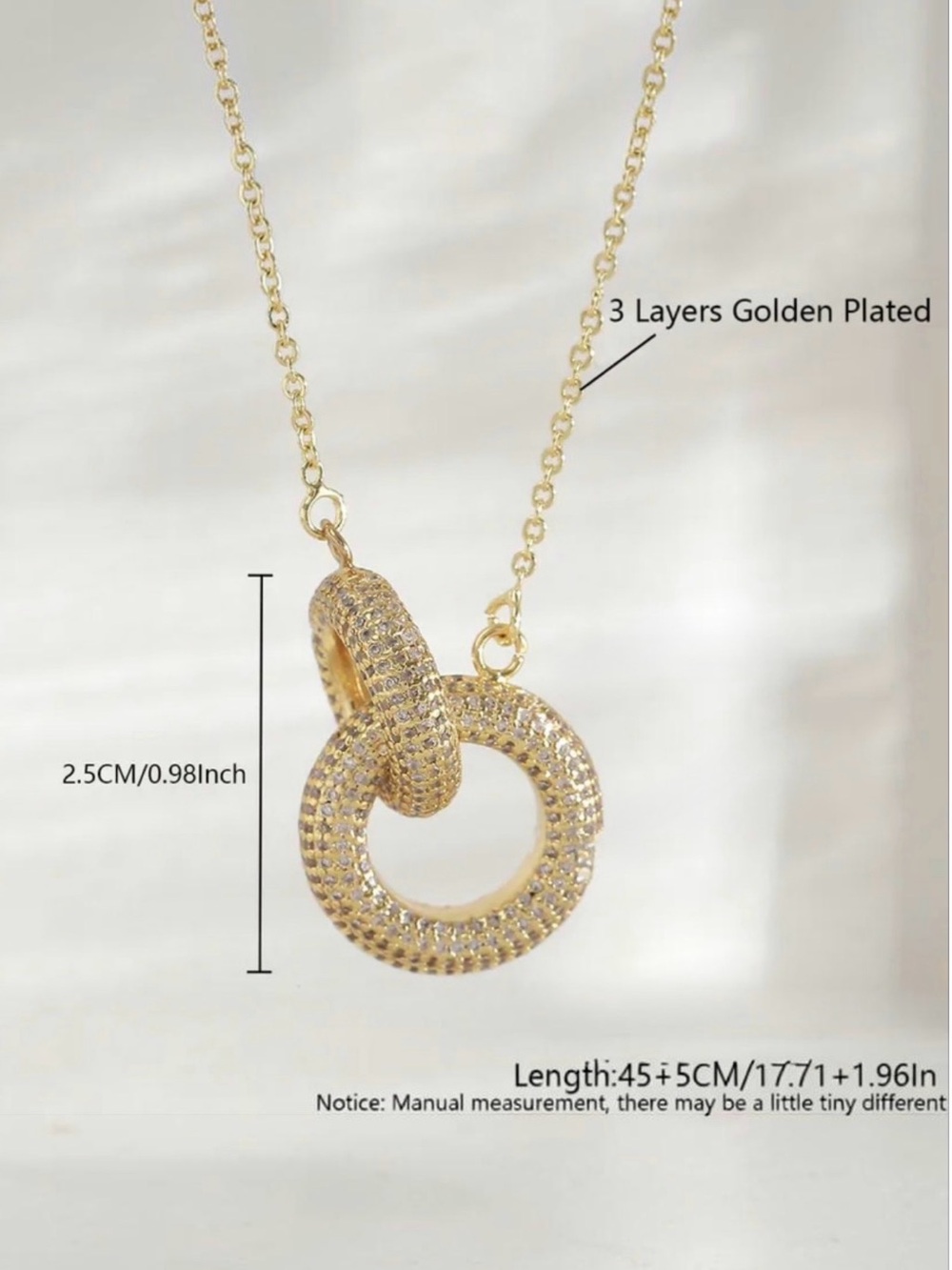 Interlocking Pave Circle Necklace NWT 18KT Gold Plated - Picture 3 of 3